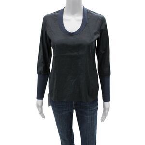 Nix Women Basic Gray Argyle Cotton Scoop Neck Long Sleeve T-Shirt Size 34